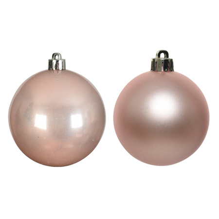 12x Lichtroze kerstballen 6 cm glanzende/matte kunststof/plastic kerstversiering