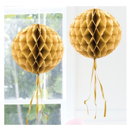 1x Decoration balls honeycumbs gold 30 cm