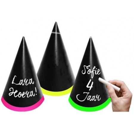 6x Neon party carton hats writable