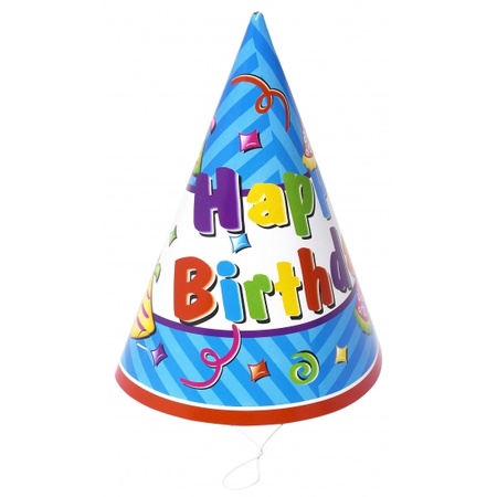 6x carton/paper Party hats Happy Birthday