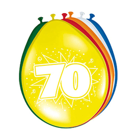Gekleurde ballonnen 70 jaar 8x stuks