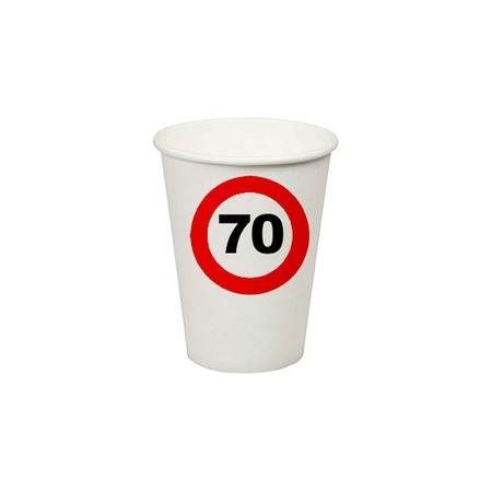 8x Paper cups 70 years old stop sign