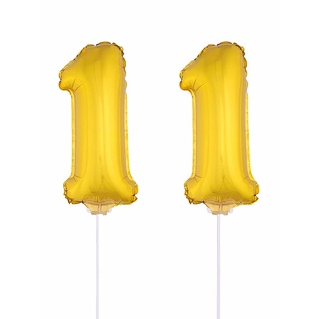 Inflatable gold foil balloon number 11 on stick