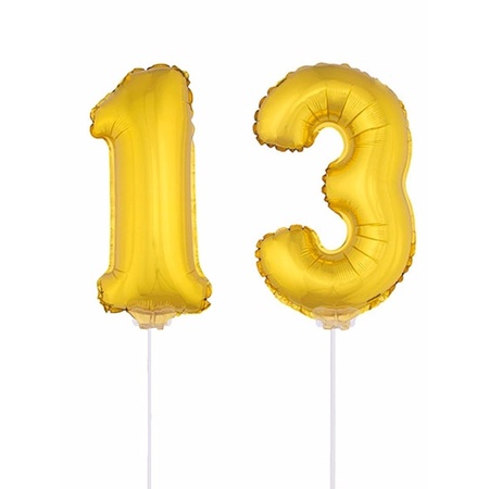 Inflatable gold foil balloon number 13 on stick