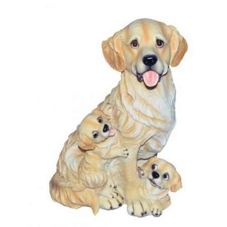 Stenen Golden Retriever met puppies zittend 35 cm