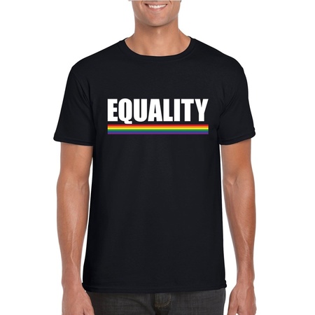 Equality shirt zwart met regenboog vlag heren