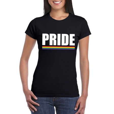 Pride shirt zwart met regenboog vlag dames