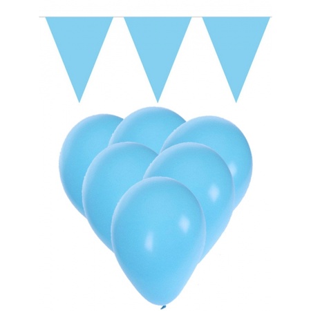 Feestpakket licht blauw 15 ballonnen met 2 vlaggenlijnen