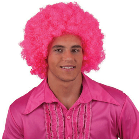 Roze hippie pruik met afro